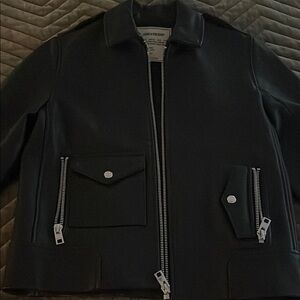 Unisex-Men's Black Leather Jacket